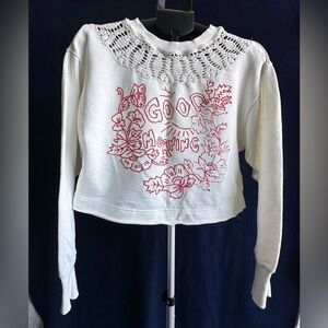 Free People Good Morning
Sweatshirt Crochet Embroidery
Graphic Floral Ivory Red.